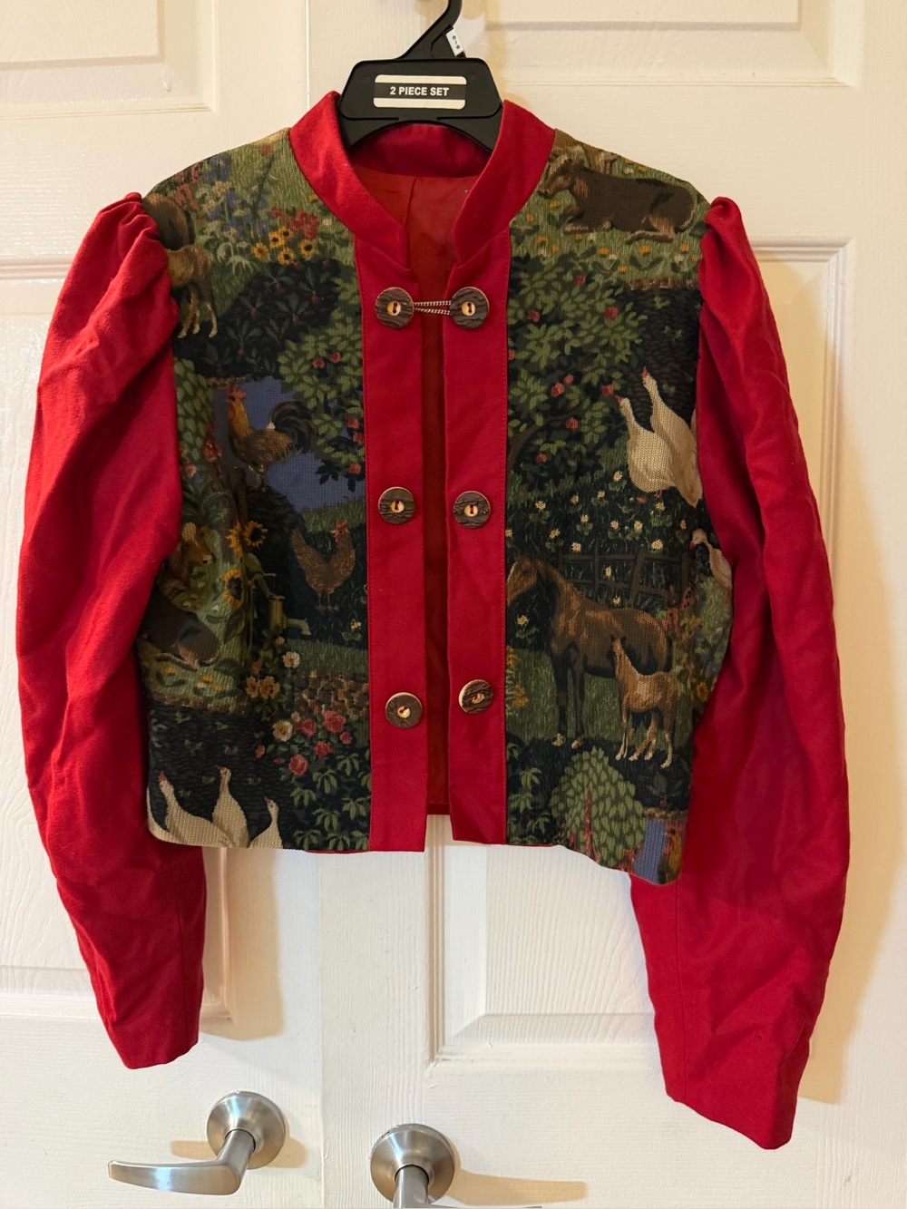Vintage Yessica Tapestry Cottagecore Cropped Jacket / Top - Red Puff Sleeves,